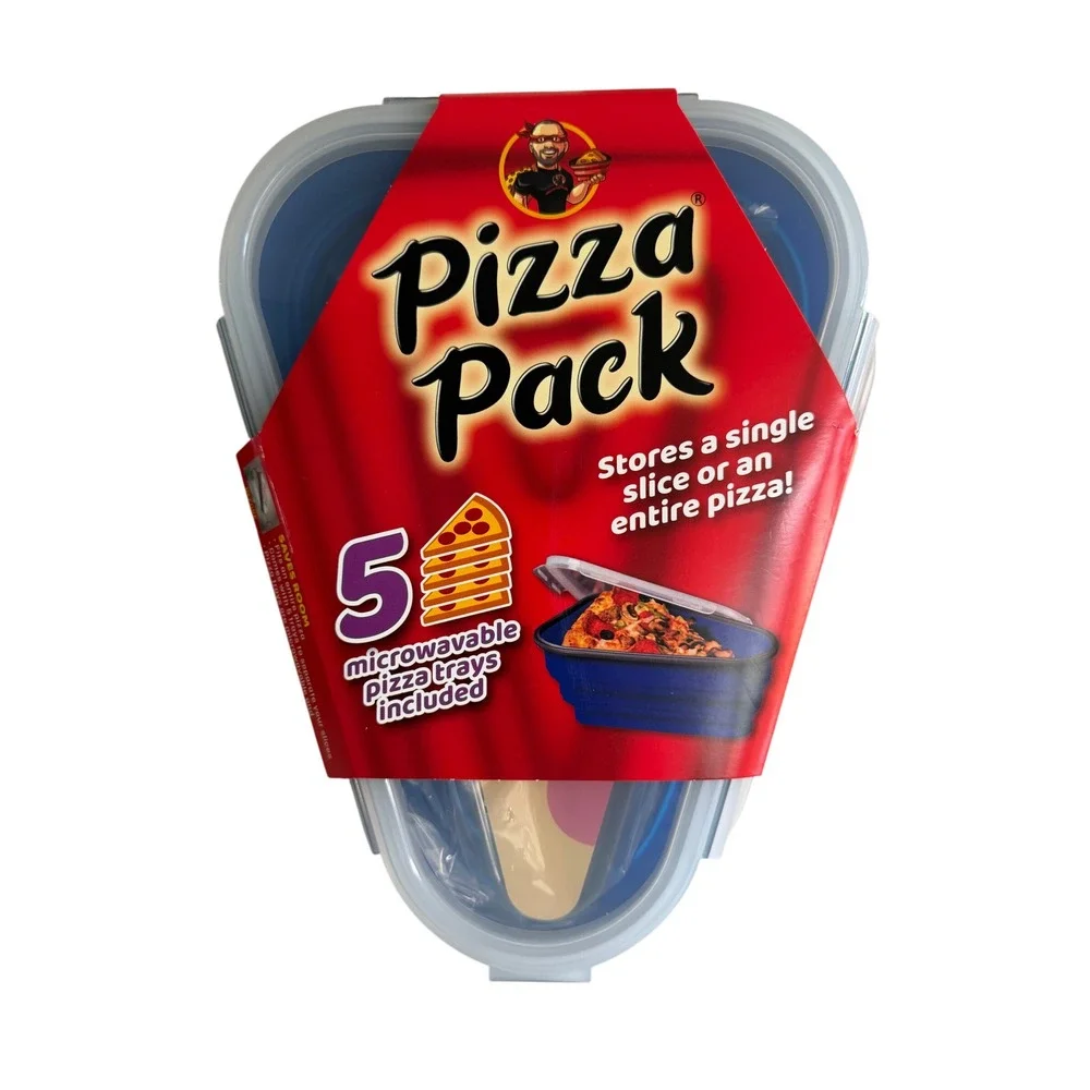 Pizza Pack Collapsible Silicone Pizza Storage Container with 5 Trays Blue NEW